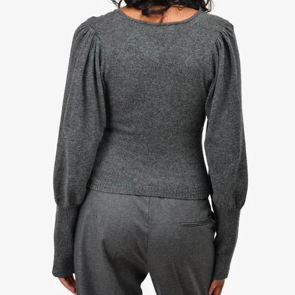 FRAME Grey Cashmere Puffed Sleeve Sweater